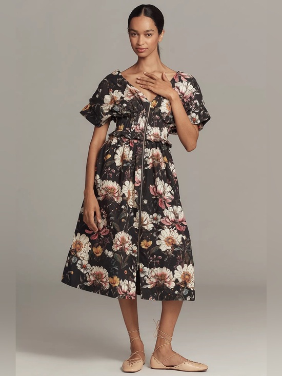 Anthropologie Dresses & Skirts - By Anthropologie V-Neck Zip-Front Midi Dress Size SP
